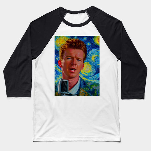 Rick Astley in starry night Baseball T-Shirt by FUN GOGH